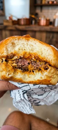Juicy smash burger cross-section