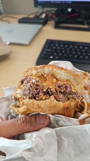 Cheesy smash burger at the office